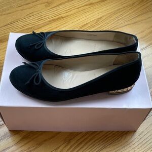 J. Crew Black Suede Ballet Flats with Bow and Studded Metallic Heel